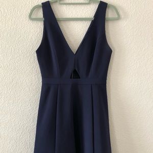 Alice + Olivia V Neck Plunge Navy Skater Dress